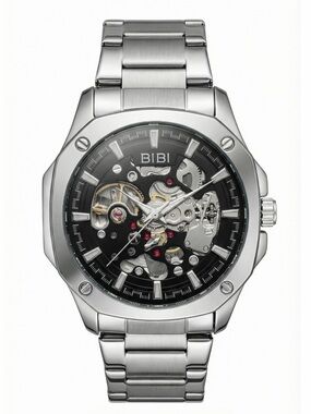 BiBi Silver Men’s Skeleton Watch with Black Dial Accents
